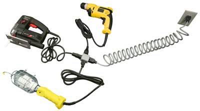 coiled 16 gauge grey extension cord